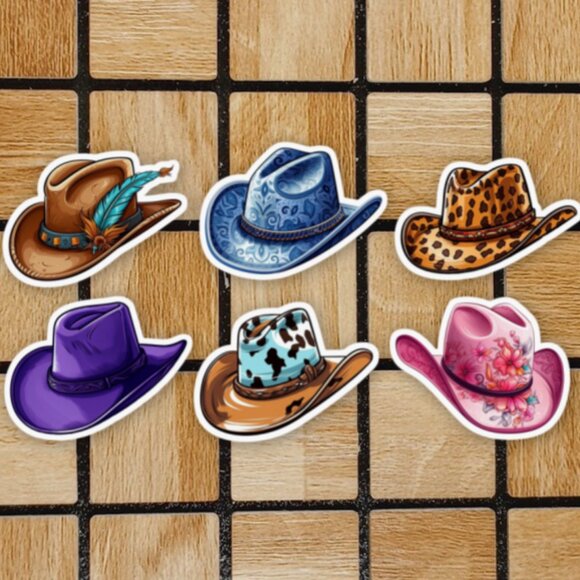 Cowboy Hat Sticker Pack of 6 Vinyl Stickers - Waterproof Die Cut Sticker Set - Picture 1 of 4